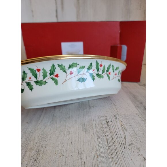 Lenox NEW open vegetable Bowl holiday mistletoe Xmas dish kitchen‎ - Picture 3 of 7